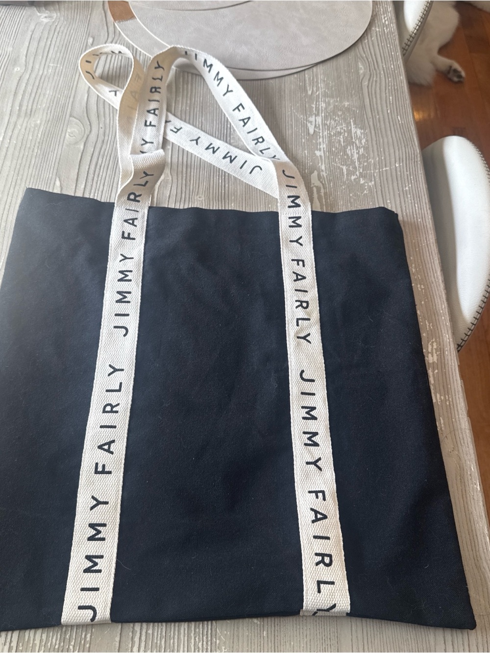 Jimmy Fairly Black Canvas Tote with Branded Cream Straps